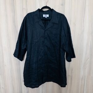 Mens Linen Button Up Shirt 3XL Black Relaxed Coastal Minimalist Quiet‎ Luxury